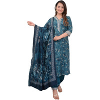 Nermosa Women Printed V-Neck Kurta with Pant Set with Dupatta | Embroidery Suit |