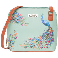 ADISA Women Girls Floral Print Faux Leather Sling Bag Crossbody (Sea Green)