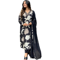 GoSriKi Women's Rayon Blend Straight Printed Kurta with Pant & Dupatta (KALAL Black-GS_M_Black_Medium)
