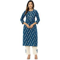 rytras Women's Cotton Printed Straight Kurta with Palazzos Pant(RYT546,Blue,XXL)