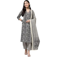 Pinkmint Kalamkari Printed Straight Kurta with Side Pocket Kurta Set Black