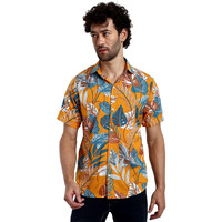 Leriya Fashion Shirts for Men || Soft Rayon Multi Printed Casual Shirts for Boys || Spread Collar || Short Sleeve || Summer Wear || Beach Wear Shirt for Men || Fancy Shirts for Men (Large, Yellow)