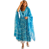 GoSriKi Women's Cotton Blend Floral Regular Kurta with Pant & Dupatta (Kalishta Sky Blue-GS 2XL)