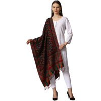 SWI WITH LABEL Women's Kashmiri Jamawar Woven Wool Stole (2K45_Black)