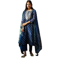 GoSriKi Women's Cotton Blend Straight Printed Kurta with Pant & Dupatta (Doremi Navy-GS_3XL_Navy Blue_XXX-Large)