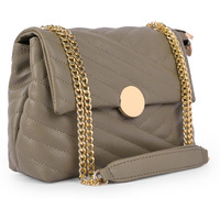 ADISA Women's Girls Quilted Cross Body Sling Bag with Gold Chain (SL5136) (Olive)