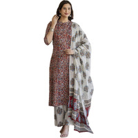 GoSriKi Women's Cotton Blend Printed Straight Kurta Plazzo with Printed Dupatta (Aabina Maroon-GS_M_Maroon_Medium)