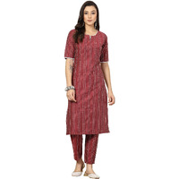 Stylum Women's Self Woven Striped Cotton Blend Straight Kurta Pant Set