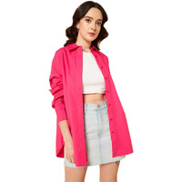 HIGH STAR Women's Solid Oversized Shirts (HSWSHS23001_PN_S_Pink S)