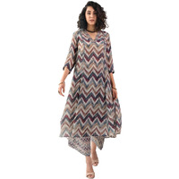 Toochki Women's Multi Color Zig zag Printed Rayon Stitched co-ord Set Dress with Relaxed fit for Women in Two Piece Set top & Plazzo 3/4 Sleeve co-ord Dress for Women