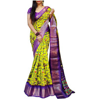 StyleScope Women's Dola Silk Warli Art Printed Saree With Unstitched Blouse Piece (Warli Yellow_Yellow_Free Size)