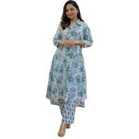 GRECIILOOKS Womens Casual Cotton Blend Regular Fit Co-Ord Kurta Set (Sky Blue, XX-Large)