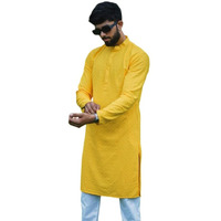 LookMark Present Men's Pure Rayon Chikankari Sequins Kurta||Men's Chikankari Yellow Coloured Kurta|| AZ-LM-OG-Kurta 11 Yellow-L