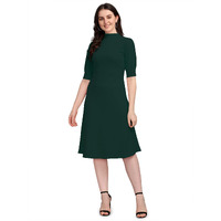 PURVAJA Women's Corduroy Fit and Flare Knee-Length Dress Ruby-115-GN-Large_Green