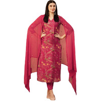 GoSriKi Women's Cotton Blend Straight Printed Kurta with Pant & Dupatta (SHOKO RED-NW-GS_XL_Red_X-Large)