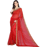 RANI SAAHIBA Women's Chiffon Saree With Blouse Piece (SKR5575_Red)