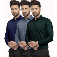 Pinkmint Men's Combo Shirt Cotton Stylish Spread Collar Long Sleeve Shirt Formal Wear (Pack of 3)