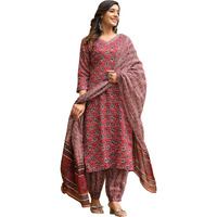 KLOSIA Women Straight Block Printed Kurta and Pant Set with Dupatta | Ethnic Set | Dupatta Set | Suit Set | Kurta Set | Wedding Suit | (XX-Large) Maroon