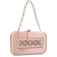 ADISA Beaded formal party clutch with gold chain for women and girls (CL108-PIN)