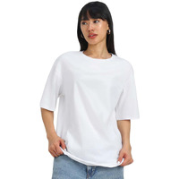 JUNEBERRY Pure Cotton Oversized Baggy Fit Drop Shoulder Plain Solid White T-Shirt for Women (OS_J_White_M)