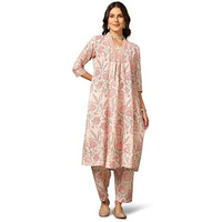 GRECIILOOKS Women SEMI Cotton Alia Cut Regular Fit Kurta Set (Off White, Small)