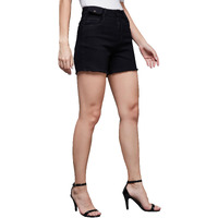 Miss Chase Women's Relaxed Fit High Rise Clean Look Regular Length Stretchable Denim Shorts (MCSS23DEN09-13-62-34, Black, 34)