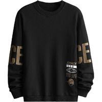 TAGAS Men's Satellite & Letter Graphic Drop Shoulder Fleece Round Neck Regular Fit Sweatshirt ||MSS-3-BLACK-XXL