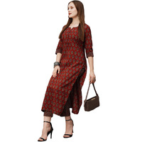 ANNI DESIGNER Women's Cotton Blend Printed Straight Kurta with Pant (Nita Maroon_3XL_Maroon_XXX-Large)
