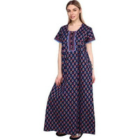 Evolove Women's Cotton Long Maxi Night Gown Nighty Dress with Pocket & Stylish Button, Super Soft Comfortable (Royal Blue 1, LNGCO3048BL-L)