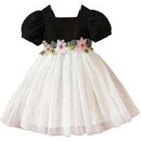 Niren Enterprise 1019 Floral Embroidery net and Modal Short Sleeve Baby Girl Frock (Black, 2-3Y)