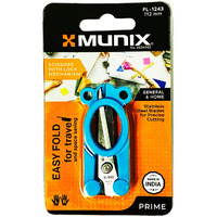 Munix FL-1243 112 mm / 4.4" Stainless Steel Foldable Scissors | Pointed Tip Blade with Lock Mechanism | Asymmetrical Handles for Easy Grip | Blue & Green, Pack of 2 - Color May Vary