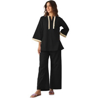 GRECIILOOKS Polycotton Ethnic Mid-Thigh Length Stylish | Festive Travel Co Ord Kurta Set for Women (GL-W2048&TR1023_Black_M)