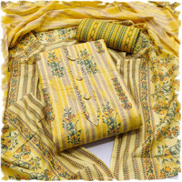 StyleScope Women's Cambric Cotton Batik Printed Unstitched Salwar Suit Dress Material With Printed Dupatta (DM Batik Yellow_Yellow_Free Size)