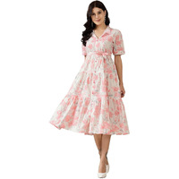 Stylum Women's Pestal Pink Floral Printed Cotton Flared Dress (DRSPINKKINNU_Baby Pink) (in, Alpha, XL, Regular)