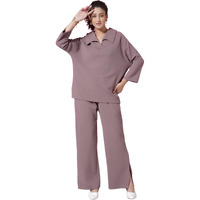Selvia Women's Co-ords Set|Lycra Oversized Top & Trouser Set|Casual Co-ords Set for Women|Two Piece Co-ord Set|Office Wear Co-ords Set(710CTK11691N-L_Mauve)