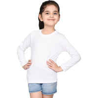 Nusyl Girl's White Solid Cotton T Shirt | Plain | Round Neck | Full Sleeve - Regular Fit |
