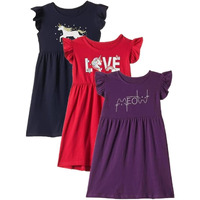 T2F Girl's Cotton A-Line Knee-Length Casual Dress (DRZ3P02_Navy+Fusia+Purple