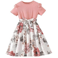 Niren Enterprise Baby Girl Dresses, Modal Fabric Frocks with Floral Print & Top with Short Flutter Sleeve for Birthday and Special Occassions, Fancy Dress for Kids (Love Bird Frock, 6-7 Years) Peach