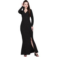 Ziva Fashion Women's Cotton Blend Bodycon Maxi Cocktail Dress (WES-SSVS5-BLACK-S_Black