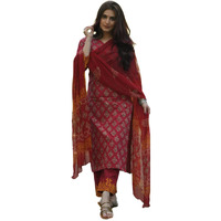 KLOSIA Women Printed Kurta and Pant Set with Dupatta (Large) Maroon