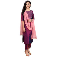 Yashika Women's Art Silk Purple Color Kurta and Pant Set with Dupatta(YS-KS2037-M) (YS-KS2037-KS2050-P