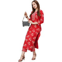 ANNI DESIGNER Women's Cotton Blend Printed Straight Kurta with Pant (Lalbagh Red_XXL_Red_XX-Large)