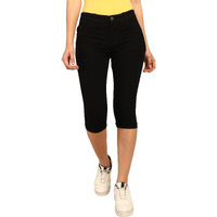 Nifty Women's Denim Stretchable Slim Fit Capris (Cpri_Pln_Blk_34_Black_34)