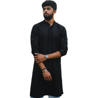 LookMark Present Men's Pure Rayon Chikankari Sequins Kurta||Men's Chikankari Black Coloured Kurta|| AZ-LM-OG-Kurta 11 Black-M