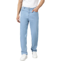 KOTTY Men's Cotton Lycra Blend Relaxed Fit Mid Rise Jeans Light Blue
