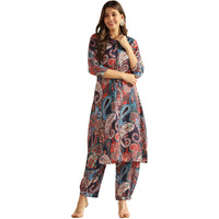 Leriya Fashion Ethnic Co Ord Set | Casual Wear Pant Top Set | Fancy Co-Ord Set | Full Pair Set | Women Kurta Sets Kurtis | Women Kurta Pant Set | Coord Sets for Women (Large, Blue)