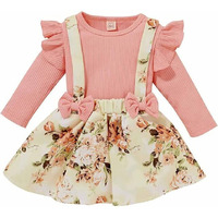 Niren Enterprise Baby Girl Dresses, Modal Fabric Frocks with Floral Print & Top with Short Flutter Sleeve for Birthday and Special Occassions, Fancy Dress for Kids (Love Bird Frock, 1-2 Years) Peach