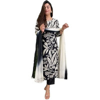 ANNI DESIGNER Women's Cotton Blend Printed Straight Kurta with Pant & Dupatta (Jasper Black_XL_Black_X-Large)