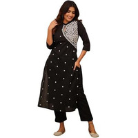 FABNEX kurta set for women | women embroidered kurta set | Women Kurta Sets Kurtis | Women Kurta Pant Set (K-34-38) (S, Black)