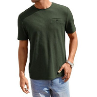 TAGDO Men's Waffle Knitted Crew Neck Regular Fit Tees (Waffle-5154-Green-L)
